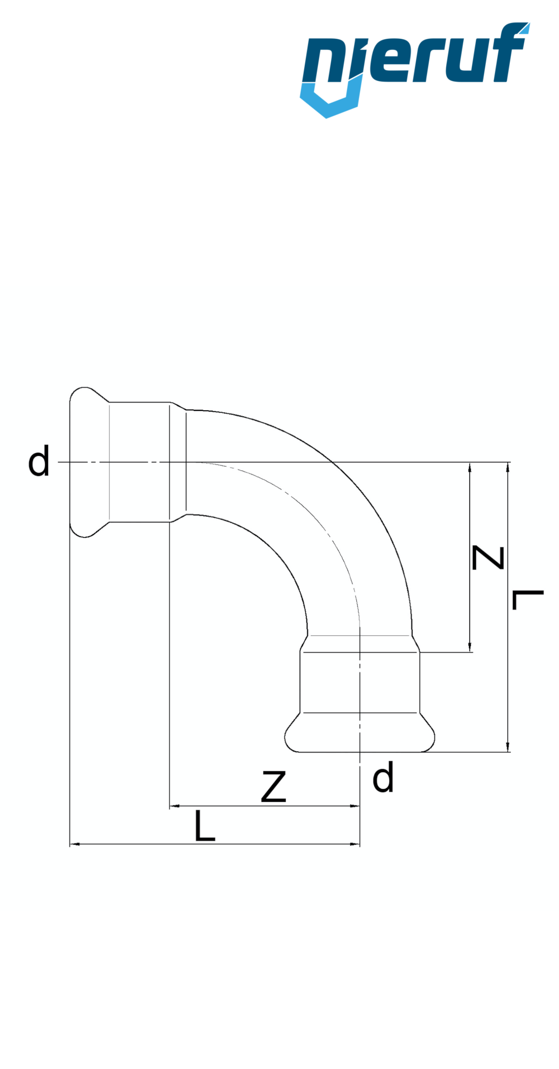 Bogen Pressfitting 90° I x I DN80 - 88,9 mm Edelstahl